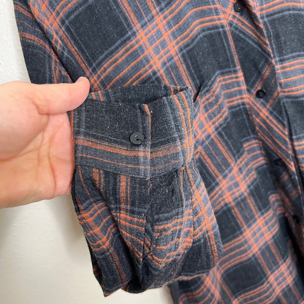 Zara Woman Orange Gray Plaid Oversized Button Up Medium - Picture 4 of 10